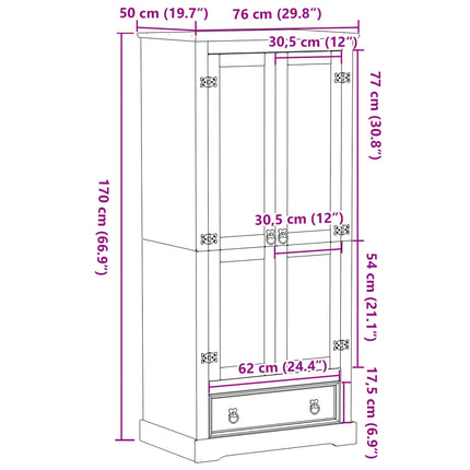 Garderob Corona 76x50x170 cm massiv furu