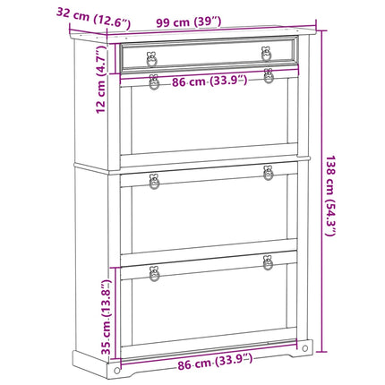 Skoskåp Corona 99x32x138 cm massiv furu