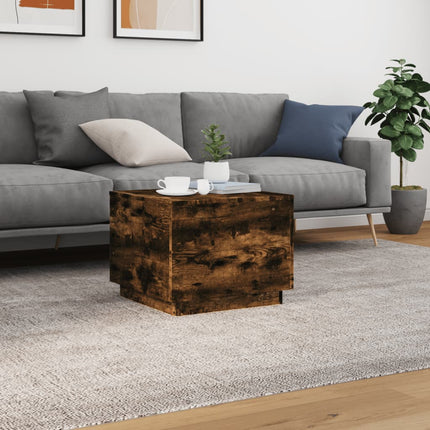 Soffbord med LED rökfärgad ek 50x50x40 cm