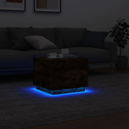Soffbord med LED rökfärgad ek 50x50x40 cm
