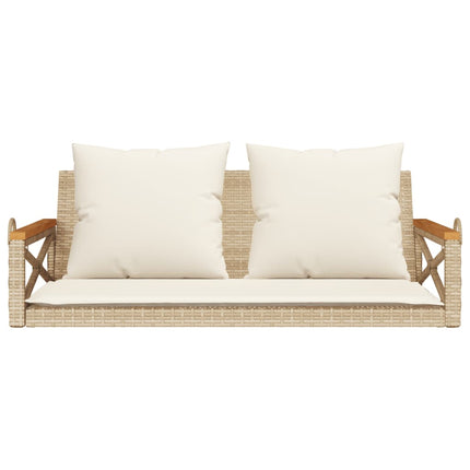 Gungbänk med dynor beige 109x62x40 cm konstrotting
