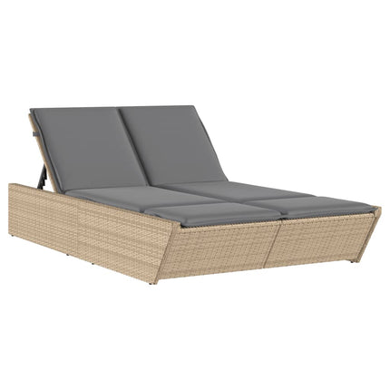 Dubbel solsäng med dynor beige konstrotting