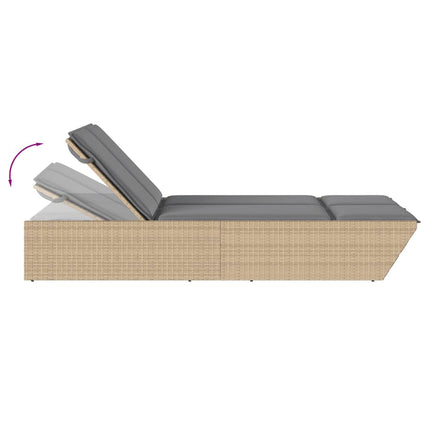 Dubbel solsäng med dynor beige konstrotting
