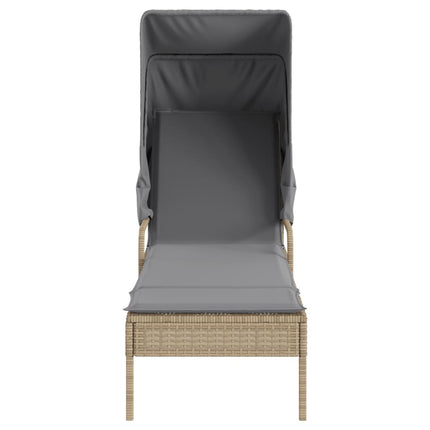Solsäng med tak och bord beige konstrotting