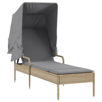 Solsäng med tak och bord beige konstrotting