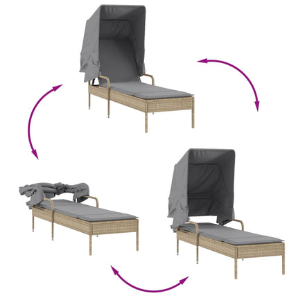 Solsäng med tak och bord beige konstrotting