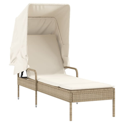 Solsäng med tak och bord beige konstrotting
