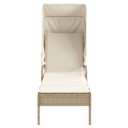 Solsäng med tak och bord beige konstrotting