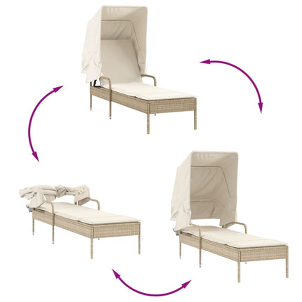 Solsäng med tak och bord beige konstrotting