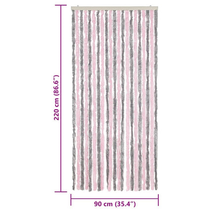 Insektsgardin silvergrå och rosa 90x220 cm chenille