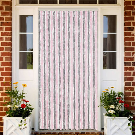 Insektsgardin silvergrå och rosa 100x220 cm chenille