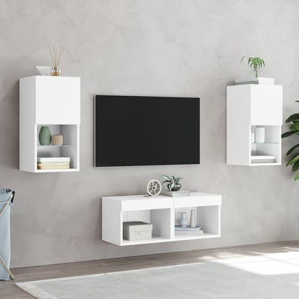 Väggmonterade tv-skåp 4 delar med LEDs vit