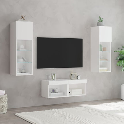 Väggmonterade tv-skåp 4 delar med LEDs vit