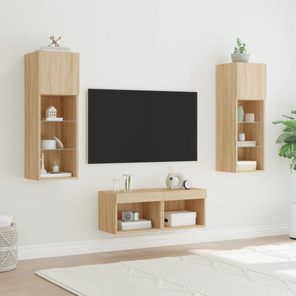Väggmonterade TV-skåp 4 delar med LEDs sonoma-ek