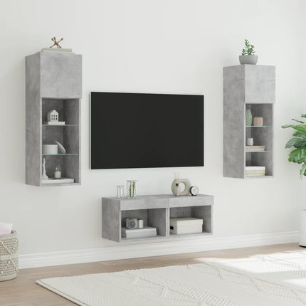 Väggmonterade TV-skåp 4 delar LEDs betonggrå