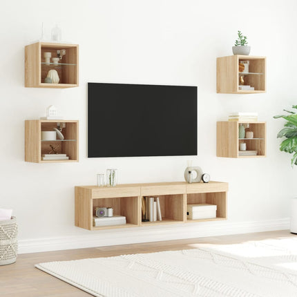 Tv-bänk 7 delar LED sonoma-ek konstruerat trä
