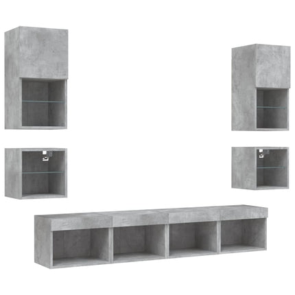 Tv-bänk 8 delar LED betonggrå konstruerat trä
