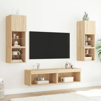 Tv-bänk 6 delar LED sonoma-ek konstruerat trä