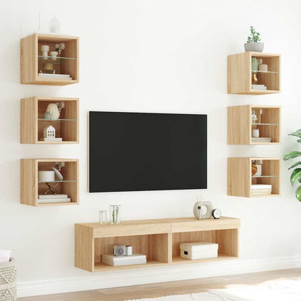 Tv-bänk 8 delar LED sonoma-ek konstruerat trä