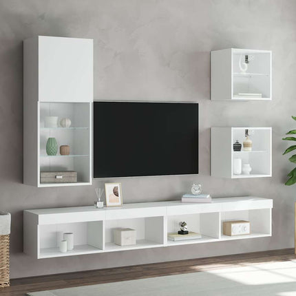 Tv-bänk 5 delar LED vit konstruerat trä