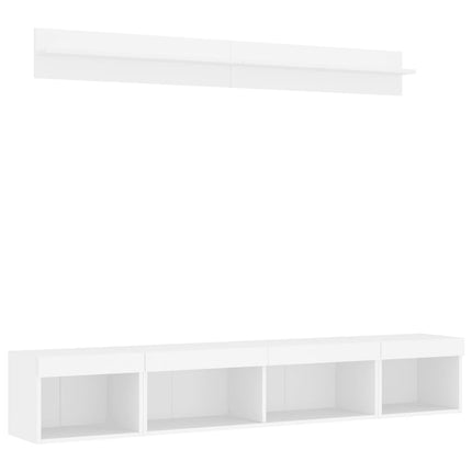 Tv-bänk 5 delar LED vit konstruerat trä