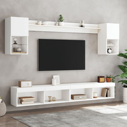 Tv-bänk 6 delar LED vit konstruerat trä