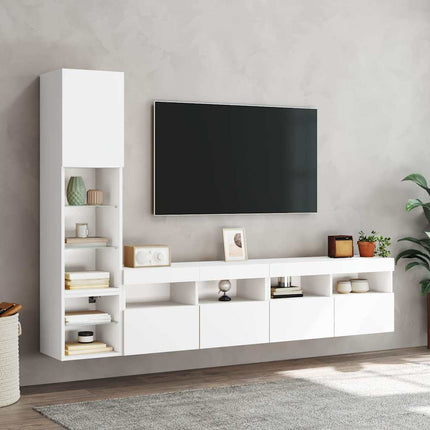 Tv-bänk 4 delar LED vit konstruerat trä