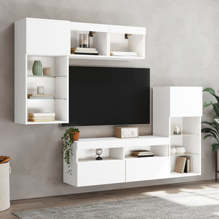 Tv-bänk 5 delar LED vit konstruerat trä
