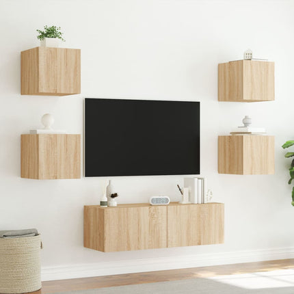 Väggmonterade TV-skåp 5 delar med LEDs sonoma-ek