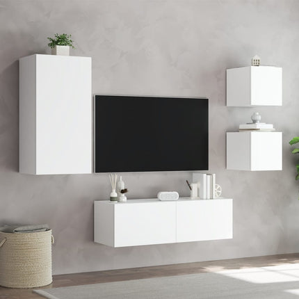 Väggmonterade tv-skåp 4 delar med LEDs vit