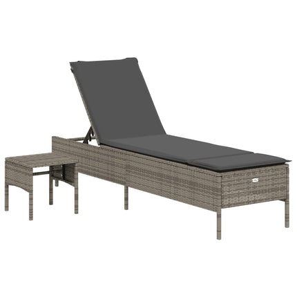 Solsäng med bord och dyna grå konstrotting