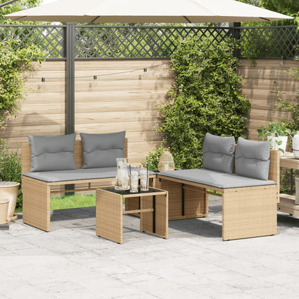 Soffgrupp för trädgård med dynor 4 delar beige konstrotting