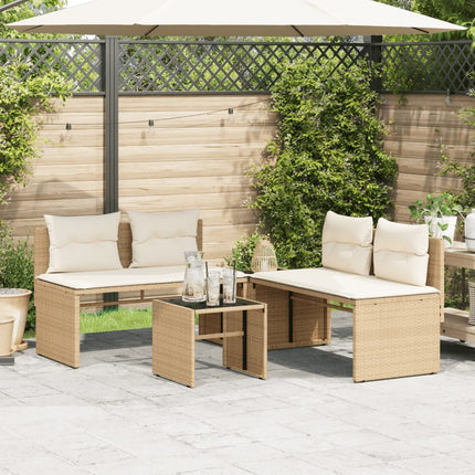 Soffgrupp för trädgård med dynor 4 delar beige konstrotting