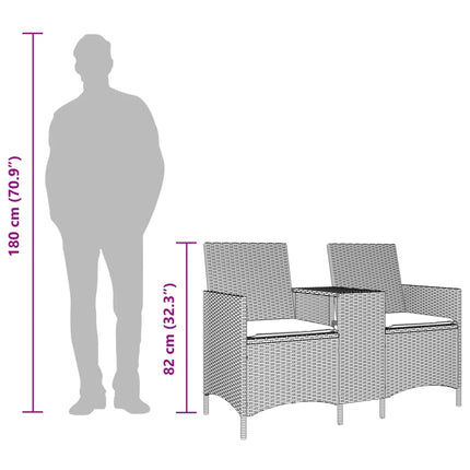 Trädgårdsfåtölj 2-sits med bord och kuddar svart konstrottning