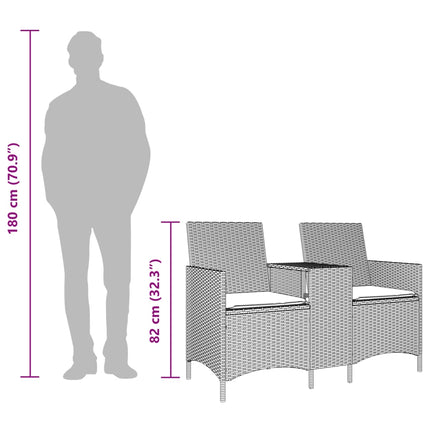 Trädgårdssoffa 2-sits med bord och dynor konstrotting ljusgrå
