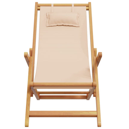 Hopfällbar strandstol beige massivt eukalyptusträ och tyg