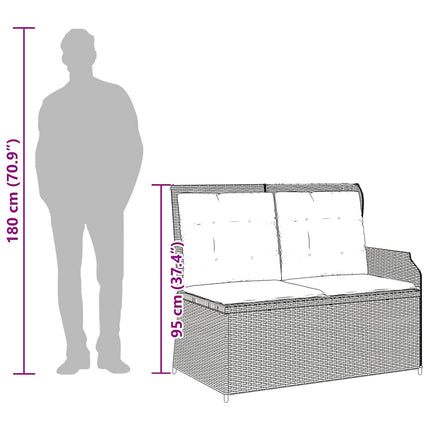 Justerbar trädgårdsbänk med dynor beige konstrotting