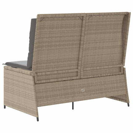 Justerbar trädgårdsbänk med dynor beige konstrotting
