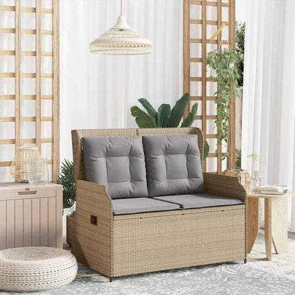 Justerbar trädgårdsbänk med dynor beige konstrotting