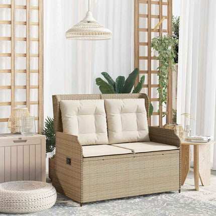Justerbar trädgårdsbänk med dynor beige konstrotting