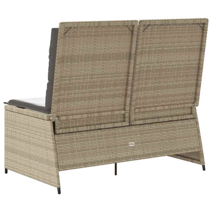 Justerbar trädgårdsbänk med dynor beige konstrotting