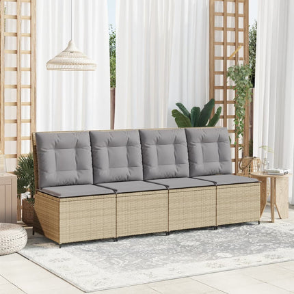 Ställbar fåtölj med dynor beige konstrotting