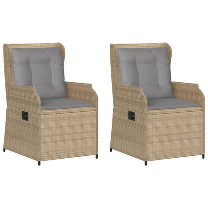Justerbara trädgårdsstolar 2 st med dynor beige konstrotting