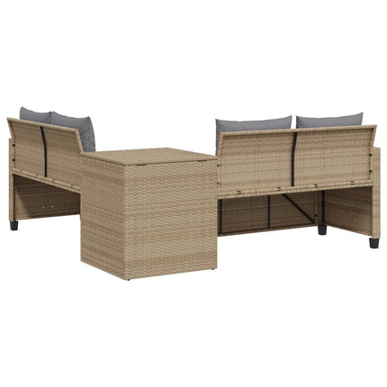 Trädgårdssoffa med bord och dynor L-formad beige konstrotting