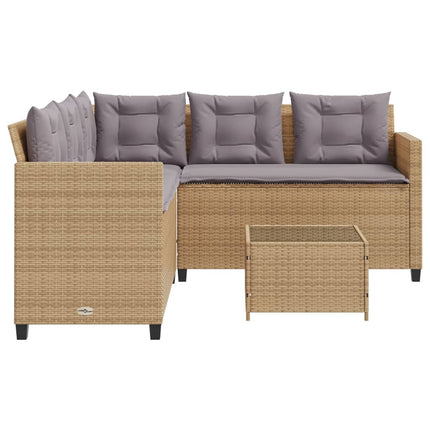 Trädgårdssoffa med bord och dynor L-formad beige konstrotting