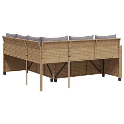 Trädgårdssoffa med bord och dynor L-formad beige konstrotting