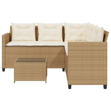 Trädgårdssoffa med bord och dynor L-formad beige konstrotting