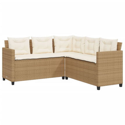 Trädgårdssoffa med bord och dynor L-formad beige konstrotting