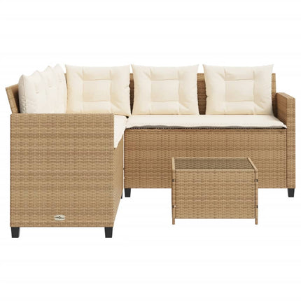 Trädgårdssoffa med bord och dynor L-formad beige konstrotting