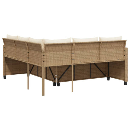 Trädgårdssoffa med bord och dynor L-formad beige konstrotting